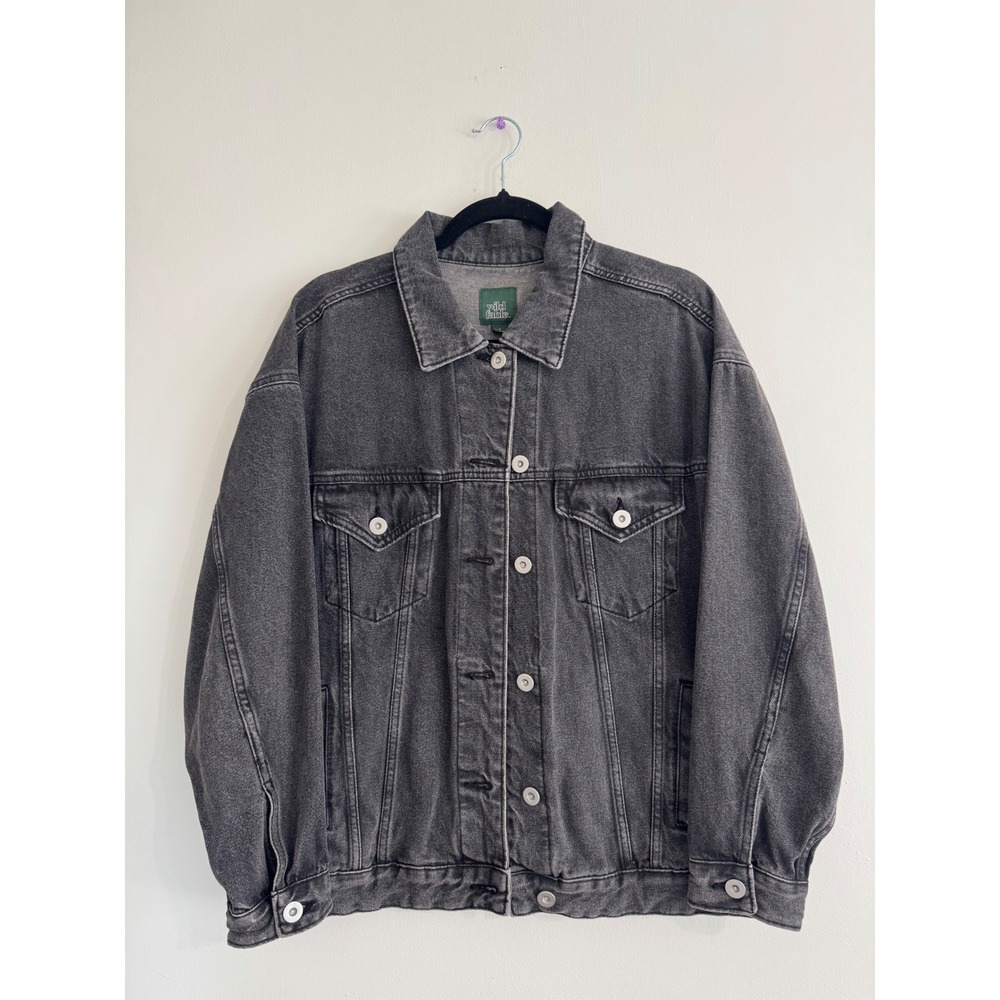 Wild Fable Womens Oversized Denim Jacket Faded Black Acid Wash Cotton Small